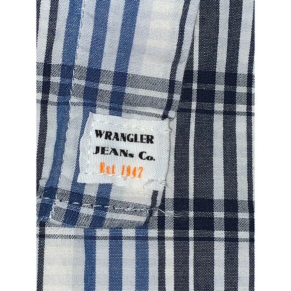 Wrangler Jeans Co Mens 2XL Shirt Blue Black White Plaid Button L S Soft Cotton - Picture 9 of 11